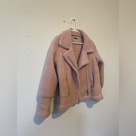 APPARIS Anne Faux-Shearling Moto-Style Jacket Pink - Picture 7 of 14